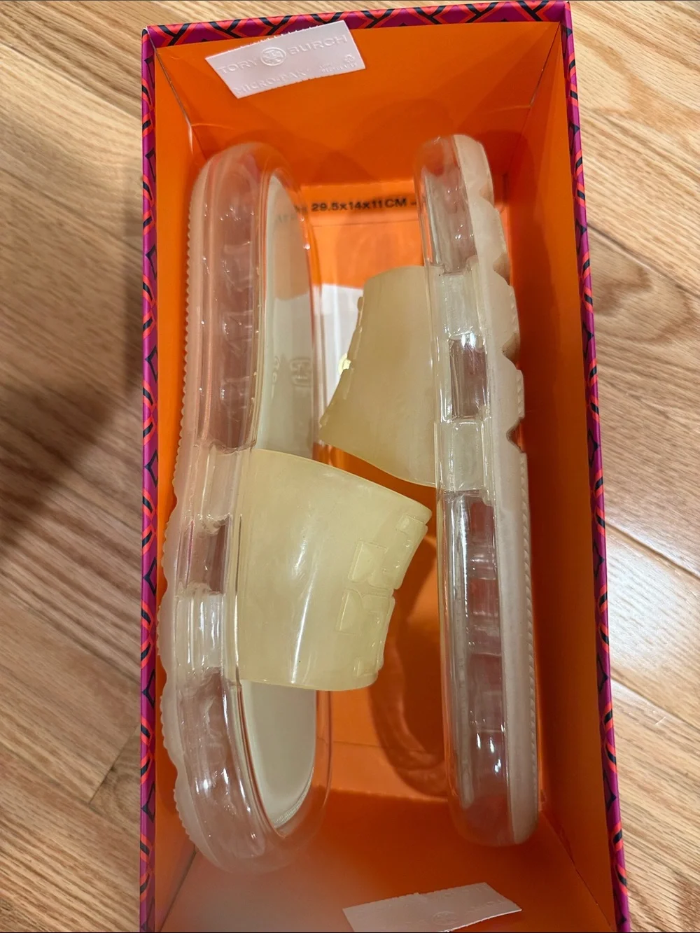 Tory Burch Cream Translucent Slide Sandals with Embossed Logo